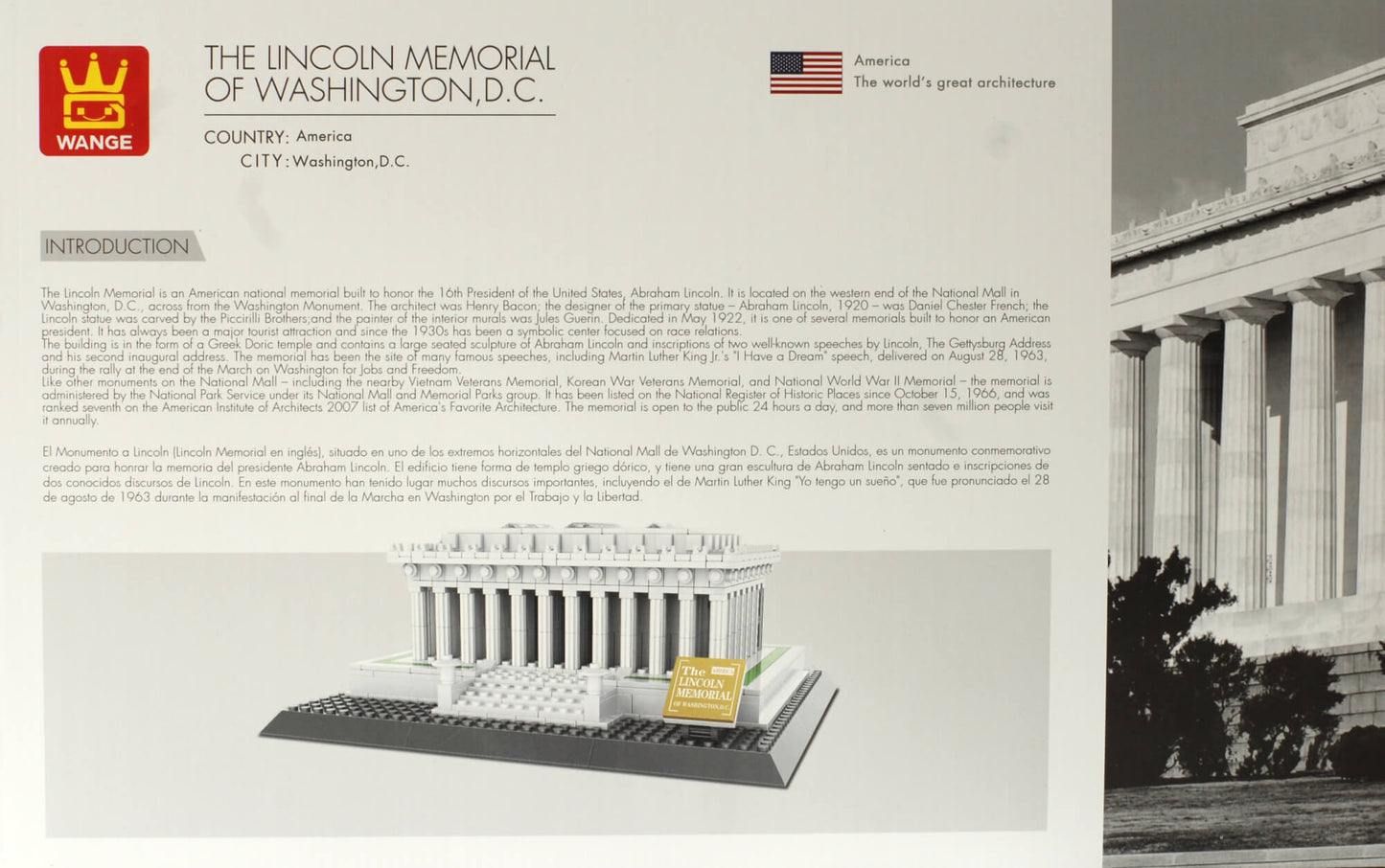 Wange 4216 Architect-Set Lincoln Memorial of Washington D.C.